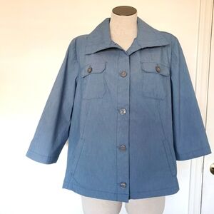 Chico's Blue Retro Pointed Collar Front Pockets  Cotton Women's Jacket Size 2